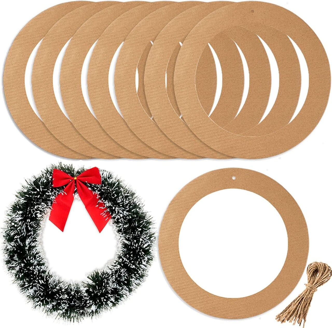 10 Pieces Large Hanging Round Wreath frame 12Inch Cardboard Wreath Rings for DIY Crafts Paper Round Circle Hanging Ornaments Decorations with Hole Twine for Decor